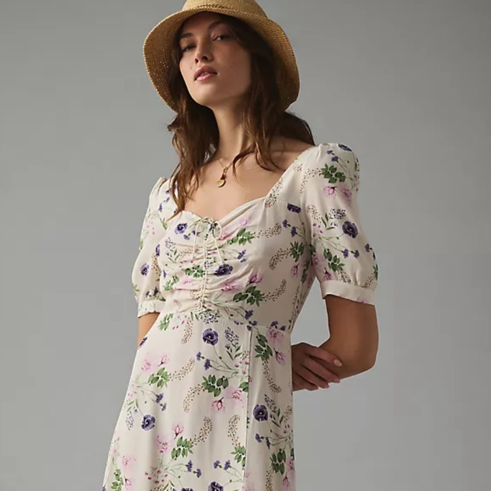 FAVORITE DAUGHTER white floral maxi dress with slit, size 10